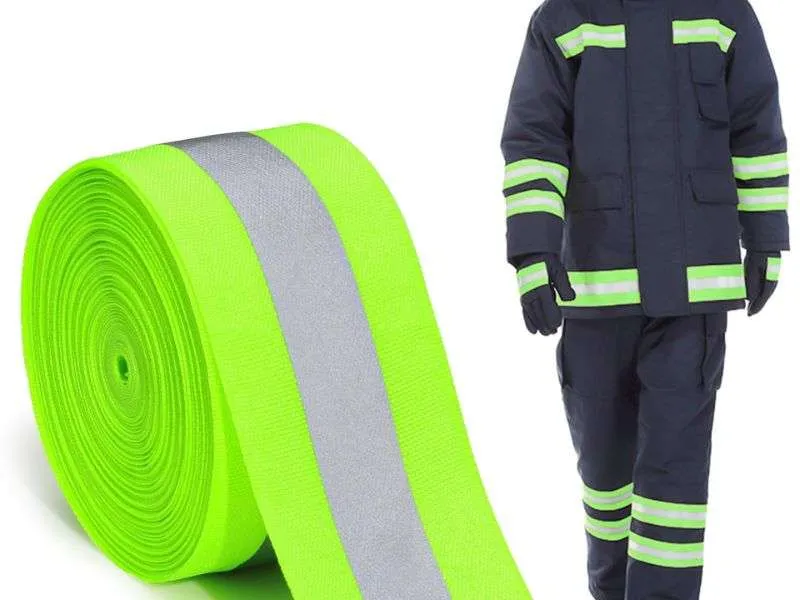 Reflective chevron transfer applied to a high-visibility work garment